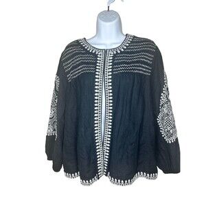 BEAUTIFUL by Lawrence Zarian Jacket Sz XL Black A646354 Linen Embroidered Smock